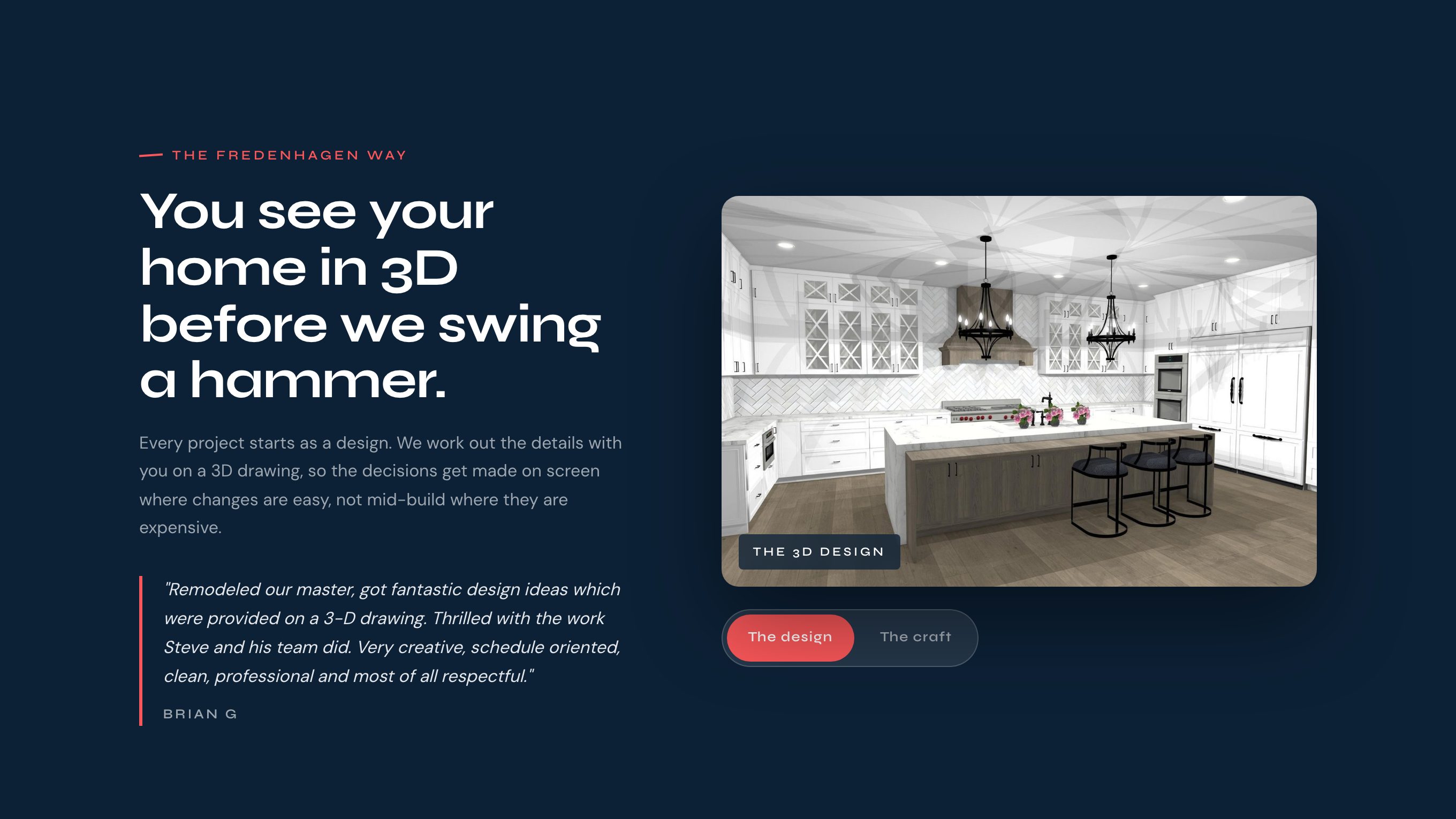 The 3D design section of the new homepage