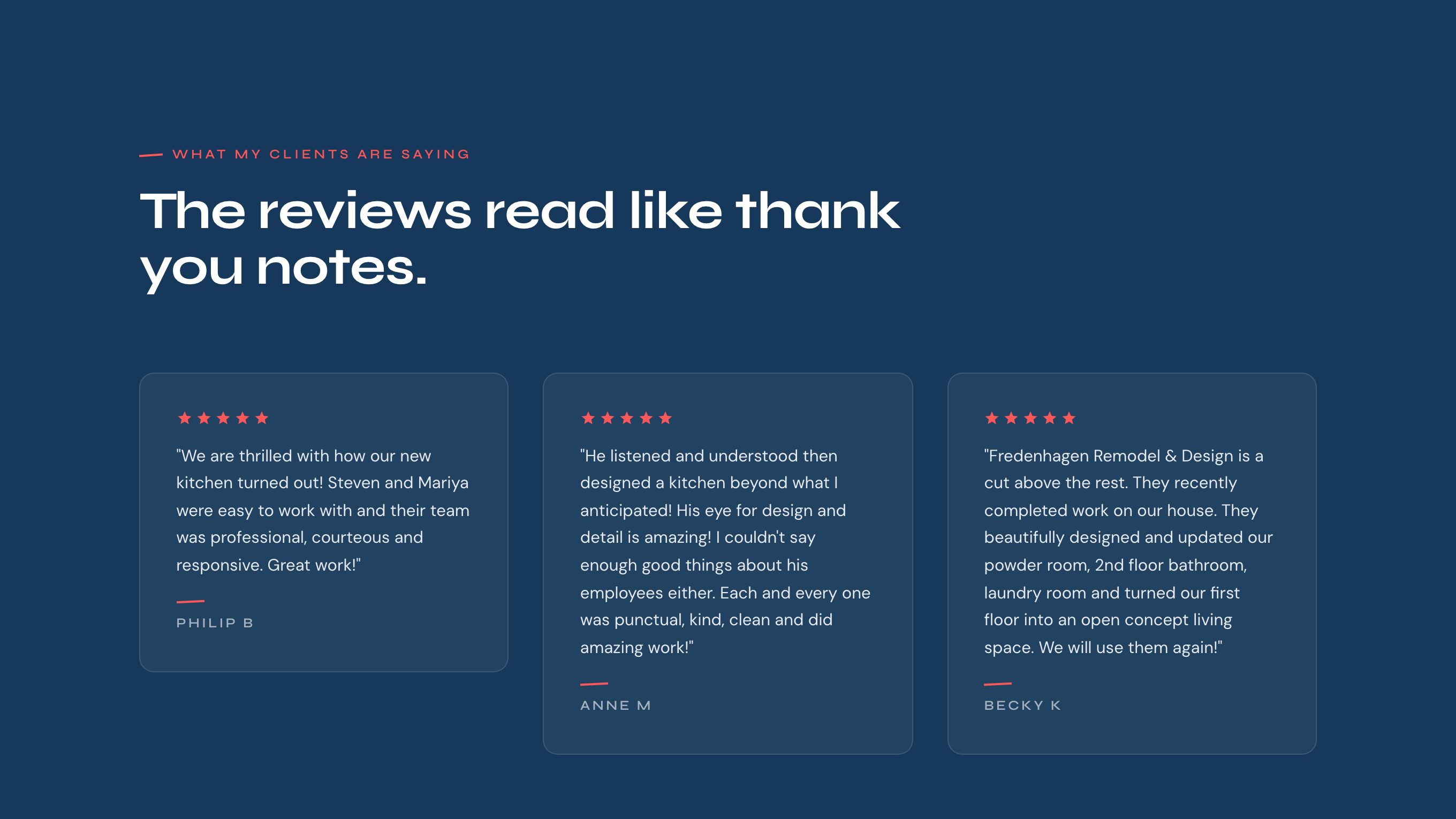 The reviews section of the new homepage