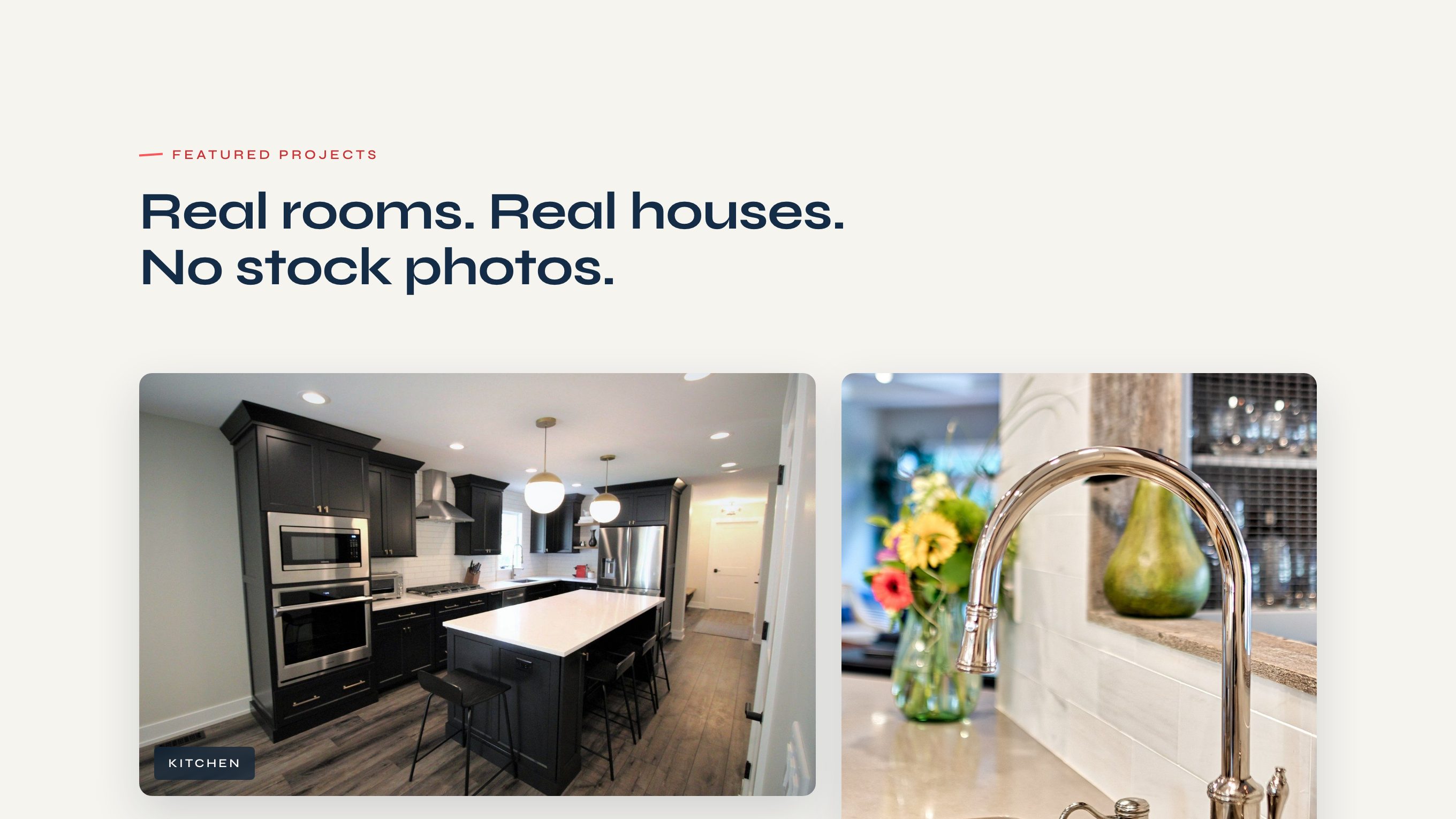 The featured projects section of the new homepage