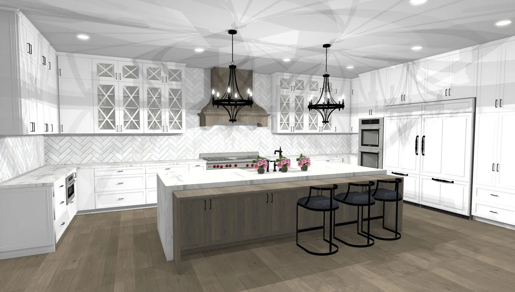 3D design rendering of a kitchen from the Fredenhagen design process